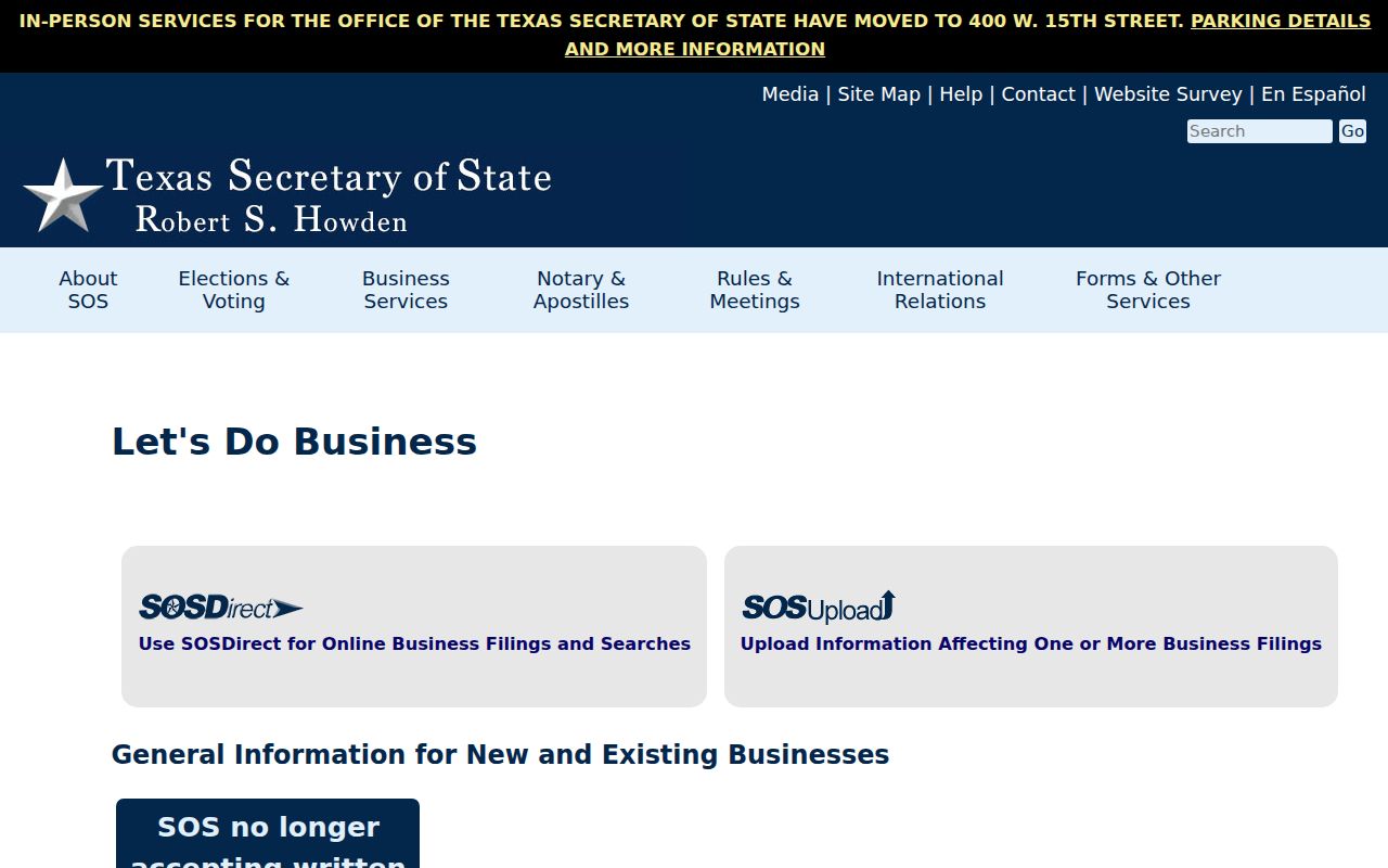 Fresno residents directory Texas Secretary of State business search route